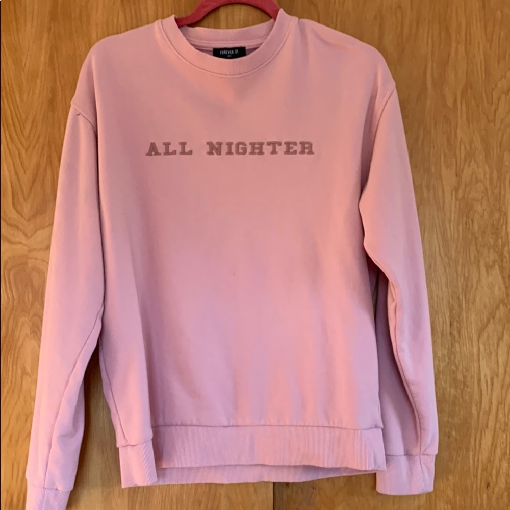 Forever 21 All Nighter Y2K Embroidered Blush Sweatshirt sz S unisex like new
